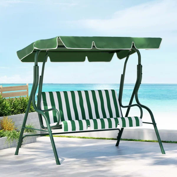 Gardeon Outdoor Swing Chair Garden Bench Furniture Canopy 3 Seater White – Green