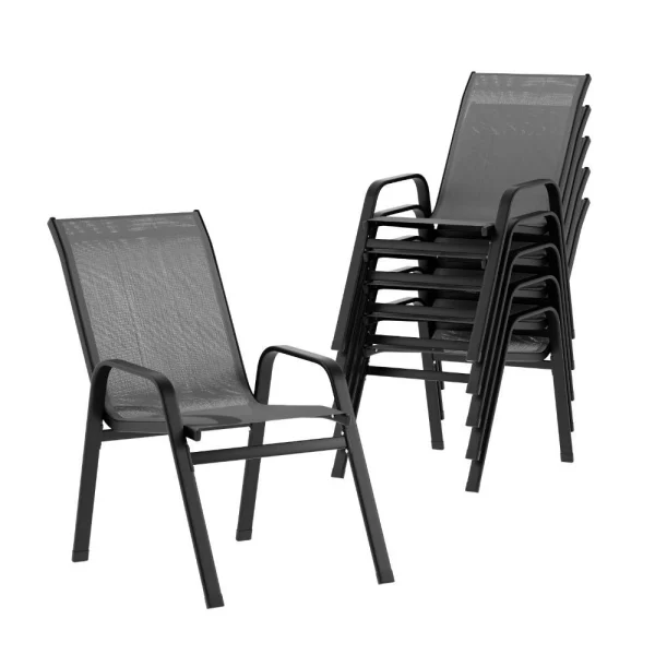 Gardeon 6-Piece Outdoor Dining Chairs Stackable Lounge Chair Patio Furniture – Grey