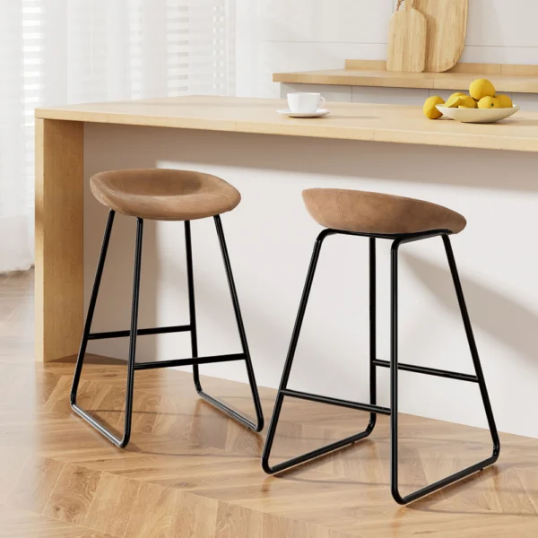 Artiss 2x Bar Stools Kitchen Dining Chairs Counter Stool PU Leather Metal – Brown