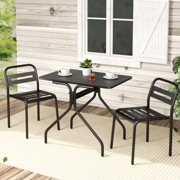 Gardeon 3-Piece Outdoor Bistro Set Patio Furniture Steel Table and Chairs – Black