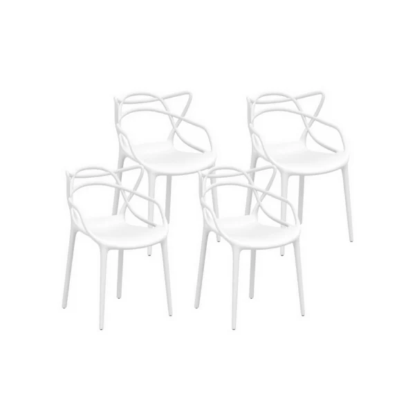 Gardeon 4-Piece Outdoor Dining Chairs PP Portable Stackable Chair Patio Furniture – White