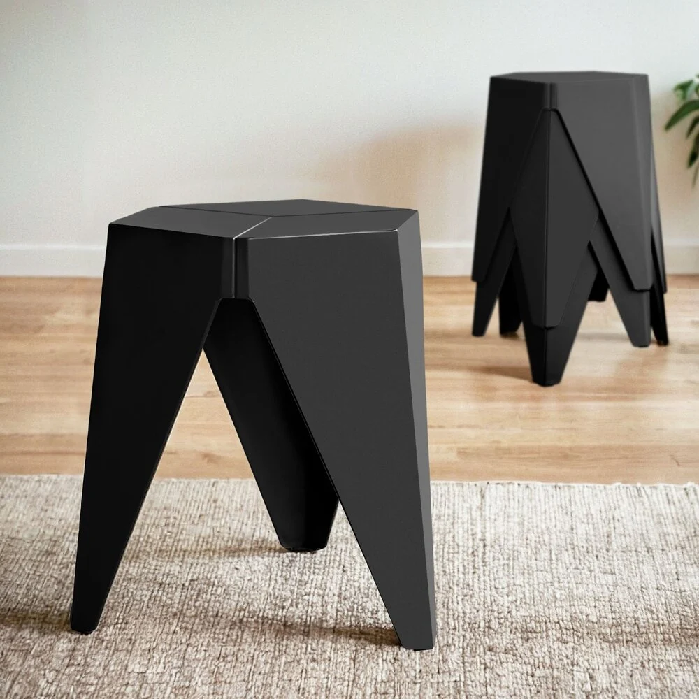 Artiss 4-Piece Puzzle Stool Plastic Bar Stools Stackable – Black
