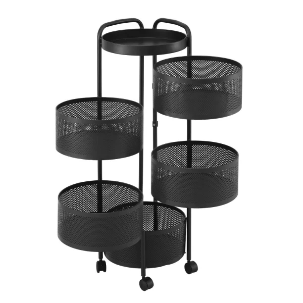 Artiss Storage Trolley Kitchen Cart 5 Tiers Storage Rack Round Basket – Black