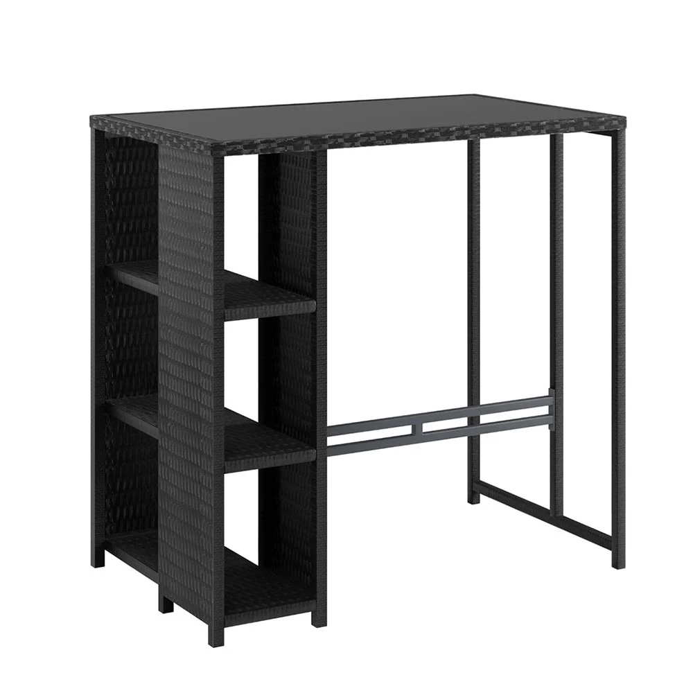 Gardeon Outdoor Bar Table Wicker Dining Bistro Glass Desk Steel Patio Furniture – Black