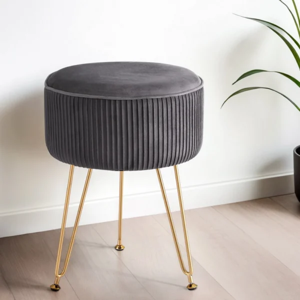 Artiss Ottoman Foot Stool Vanity Velvet Round – Grey