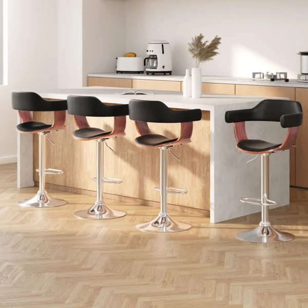 Artiss 4x Bar Stools Gas Lift PU Leather w/Armrest – Black