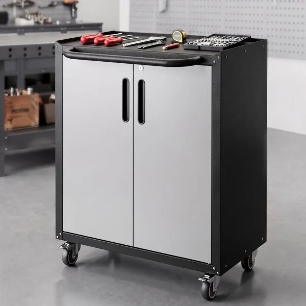 Giantz Rolling Tool Cabinet Heavy-Duty Storage Cabinet Adjustable Shelf – Black and Grey