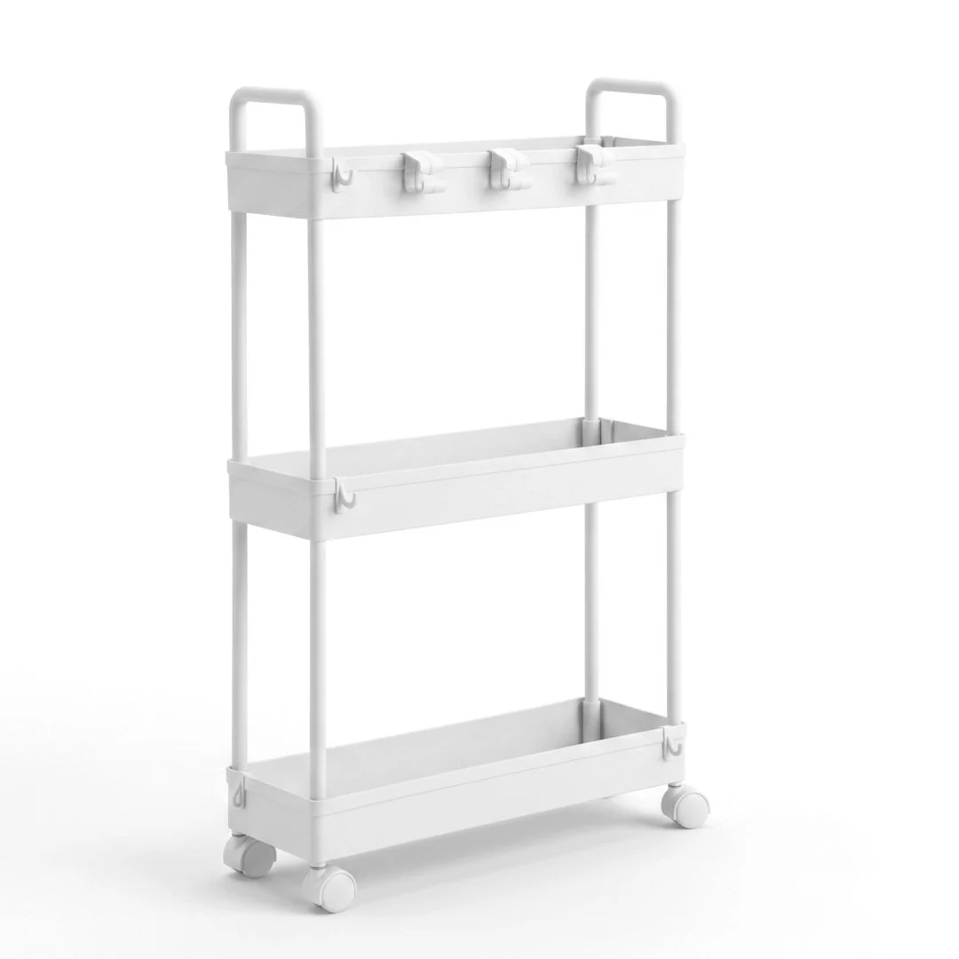 Artiss 3 Tier Slim Storage Trolley Narrow Utility Organiser Rack – White