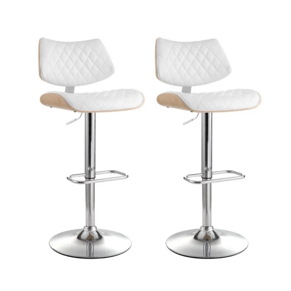Artiss 2x Bar Stools Kitchen Dining Chairs Gas Lift Stool Wooden PU Leather – White