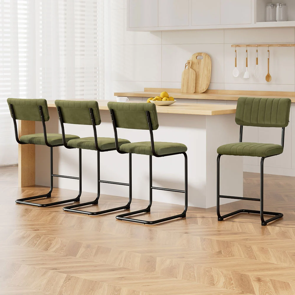 Artiss 4x Bar Stools Velvet Chairs – Green