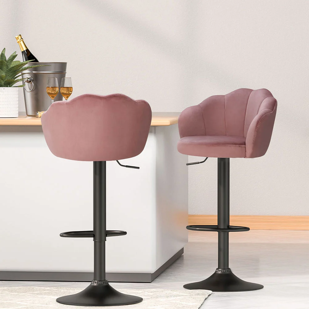 Artiss 4x Bar Stools Gas Lift Velvet – Pink