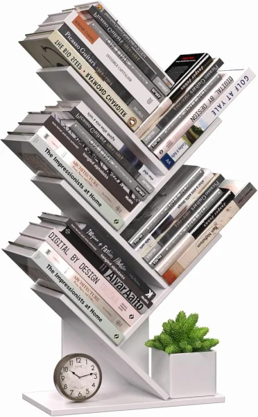CARLA HOME 5-Tier Tree Bookshelf Storage Rack for Home Office or Bedroom (White)