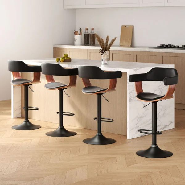 Artiss 4x Bar Stools Gas Lift PU Leather w/Armrest All – Black
