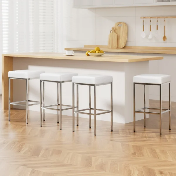 Artiss 4x Padded PU Leather Metal Bar Stools – White