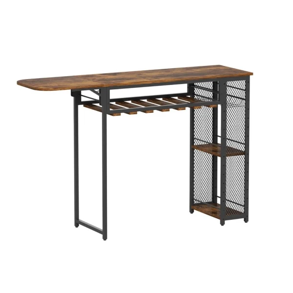 Artiss Industrial Bar Table with Wine Rack Built-in Cup Holder Extendable 140 cm