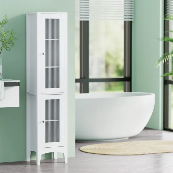 Artiss Bathroom Storage Cabinet 160 cm Tall Slim Floor Cupboard Toilet Glass Door – White