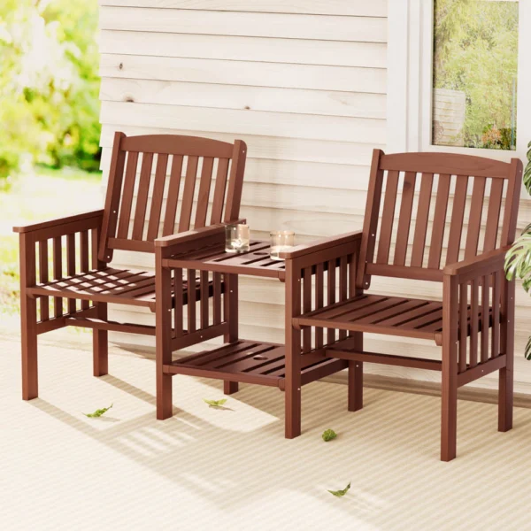 Gardeon Outdoor Garden Bench Loveseat Wooden Table Chairs Patio Furniture – Brown
