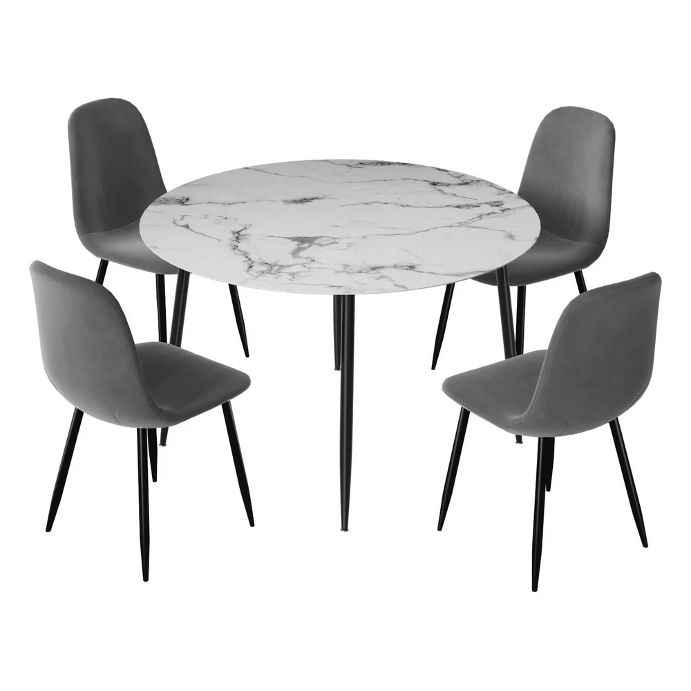 1 Artiss Dining Table and 4 Chairs Set Marble-Effect – Grey