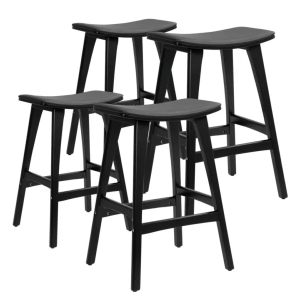 4X Wooden Bar Stool Padded PU Leather Dining Chair KANSO 65 cm – Black