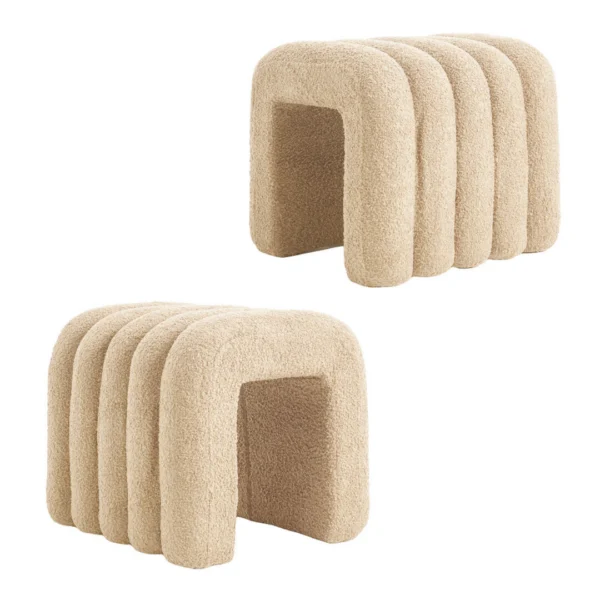 2X Ridge Arch Ottoman Stool Teddy Fleece Fabric Foot Rest 45 cm – Beige