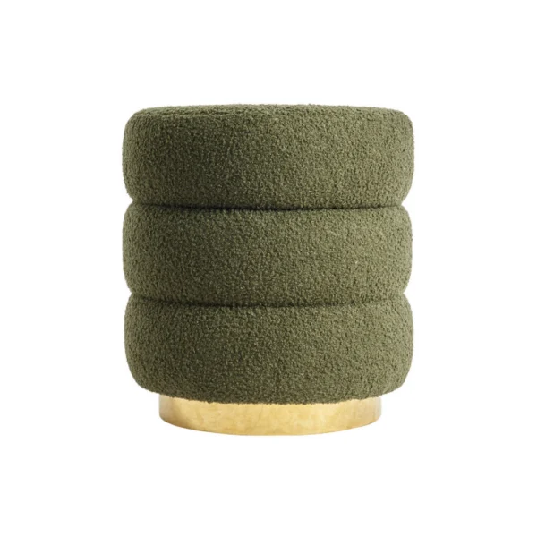 Round Stacked Ottoman Stool Teddy Fleece Fabric Foot Rest 38 cm – Green