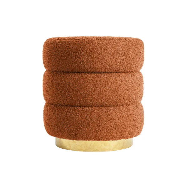 Round Stacked Ottoman Stool Teddy Fleece Fabric Foot Rest 38 cm – ORANGE