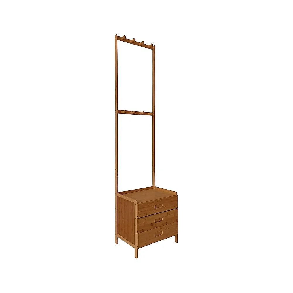42x165 cm Dark Wood Wooden Hall Stand Floor Coat Rack with Drawer Modern Minimalist