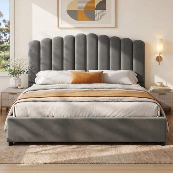 Artiss FION King Velvet Bed Frame – Grey