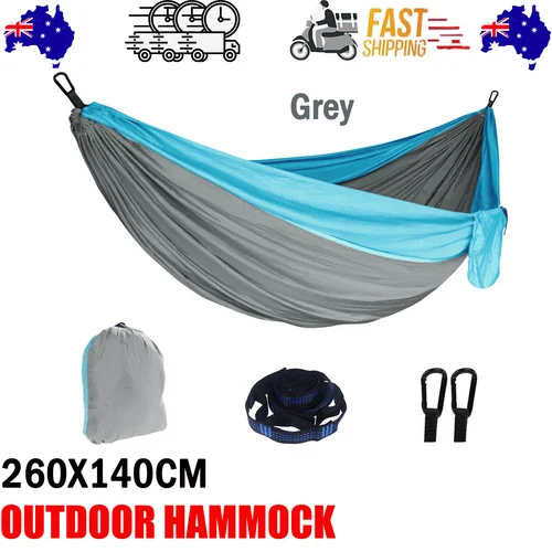 Outdoor Camping Hammock Lightweight 260x140 cm Portable Travel – Grey