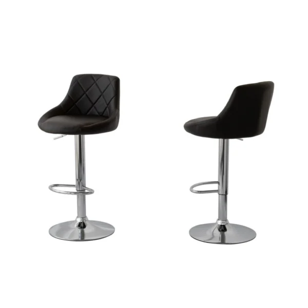 2 Diamond Style Padded PU Leather Barstools (Black) w/ Adjustable Height
