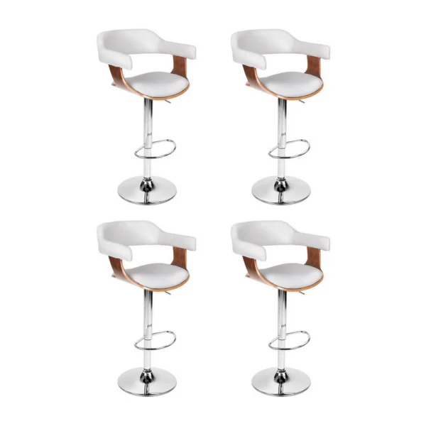4x Artiss Bar Stools Gas Lift PU Leather with Armrest – White