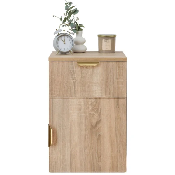 PORTO Bedside Table – Natural Oak – SLIM – PULL BRASS