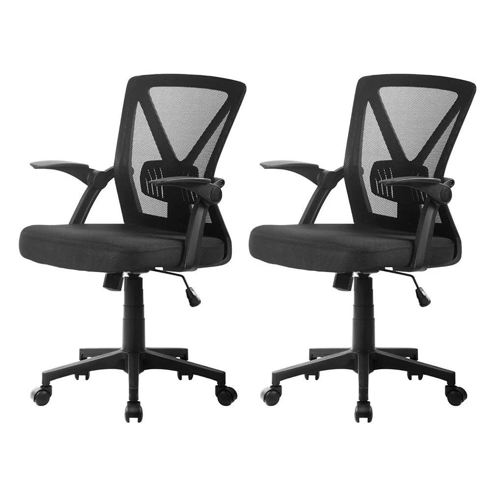 Artiss 2x Mesh Office Chair Mid Back – Black