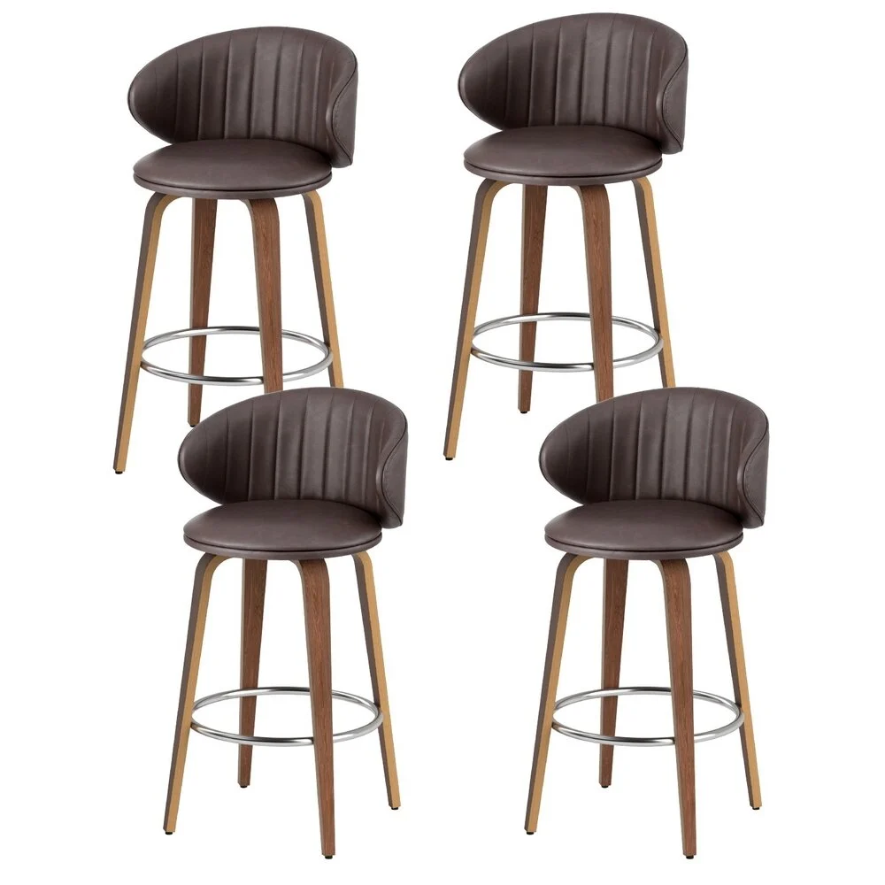 4x Artiss Bar Stools Dining Chairs Contoured PU Leather Wood Stool