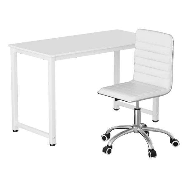 Artiss Computer Desk 120 cm Executive Office Chairs Set PU Leather Low Back – White
