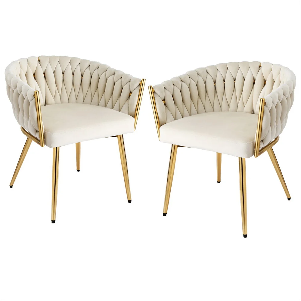 1 Set of 2 Artiss Dining Chairs Velvet Armchair – Beige