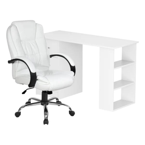 Artiss Computer Desk 120 cm Executive Office Chair Set PU Leather High Back – White