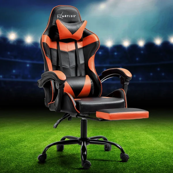 Artiss Gaming Office Chair Executive Computer PVC Leather Chairs Footrest – Orange