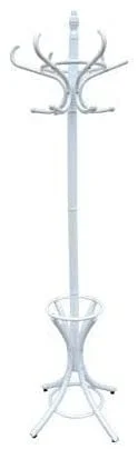 White Coat Rack with Stand Wooden Hat and 12 Hooks Hanger Walnut Tree