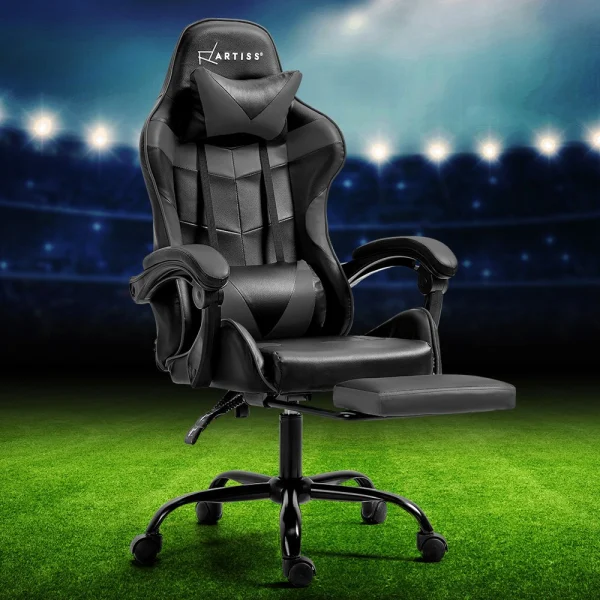 Artiss Gaming Office Chair Executive Computer PVC Leather Chairs Footrest – Grey
