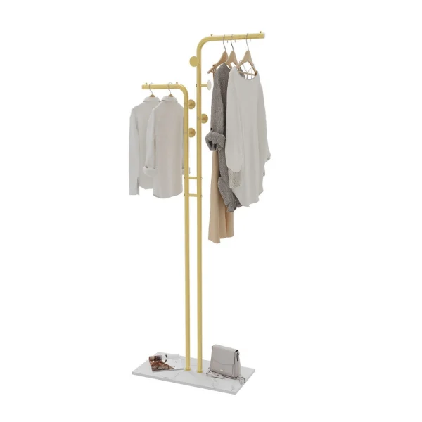Double Pole Metal Coat Rack with Granite Base – Free Standing Clothes and Hat Stand AU