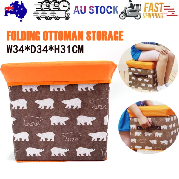 Folding Ottoman Storage Stool Cube Footstool Stool Blanket Box with Cover AU