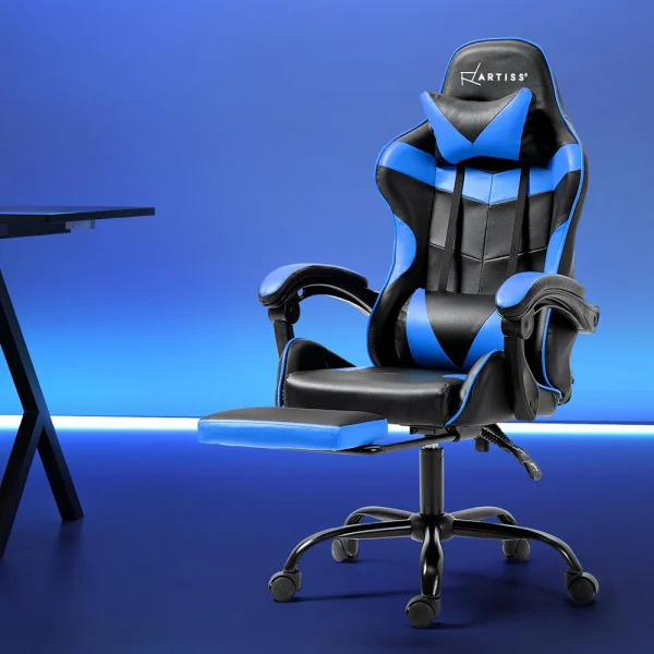 Artiss Gaming Office Chair Recliner Footrest – Blue