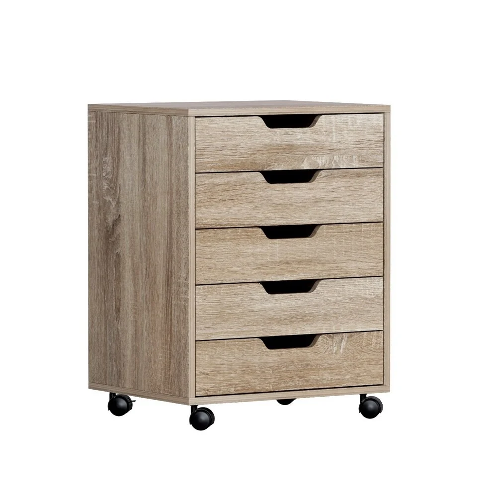 Artiss 5-Drawer Filing Cabinet Mobile Rolling Storage Cabinet Chest of Drawers Stand Scratch – Beige