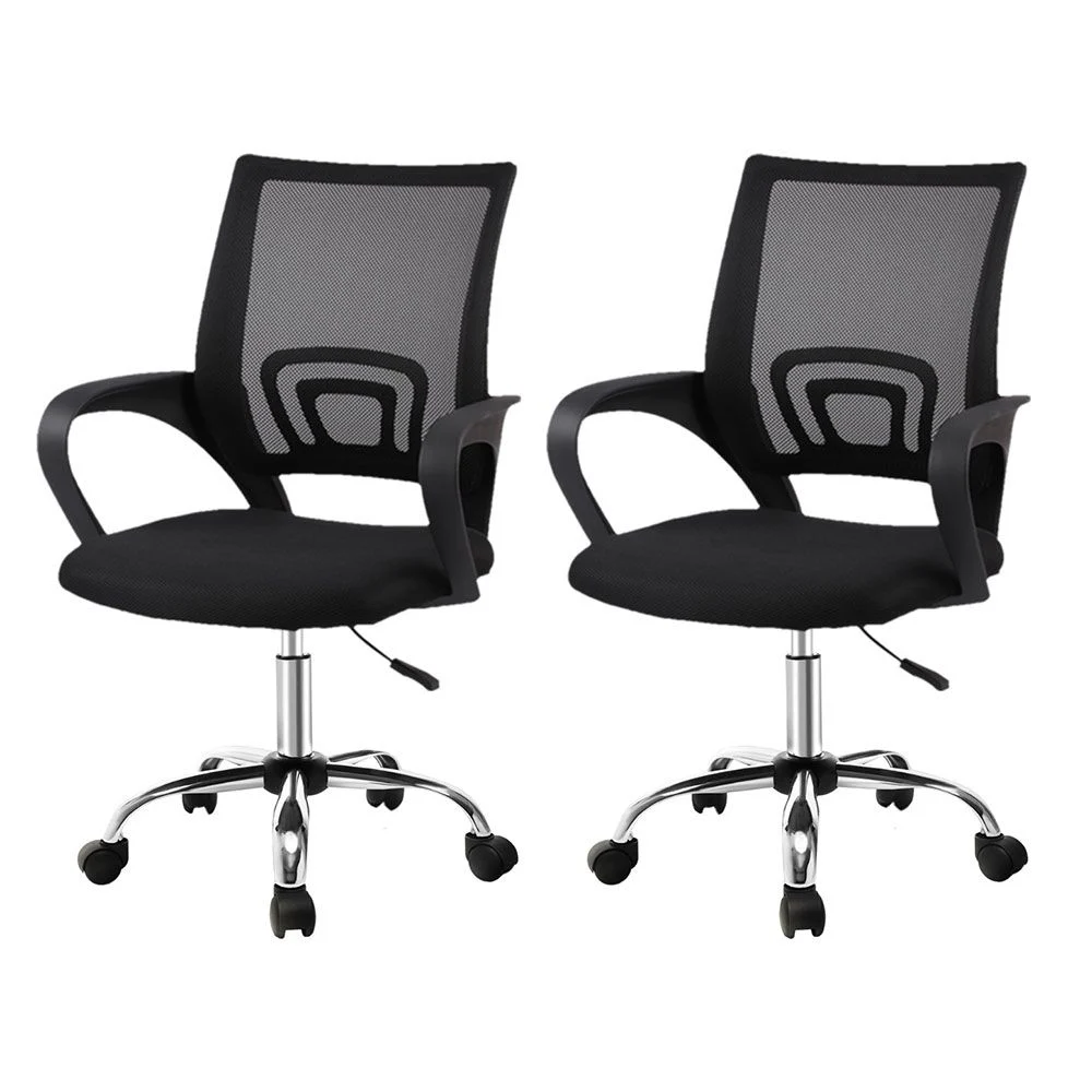 Artiss 2x Mesh Office Chair Mid Back – Black