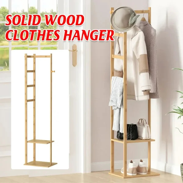 Wooden Rack Freestanding Clothes Hanger Storage Stand Multifunctional Organiser