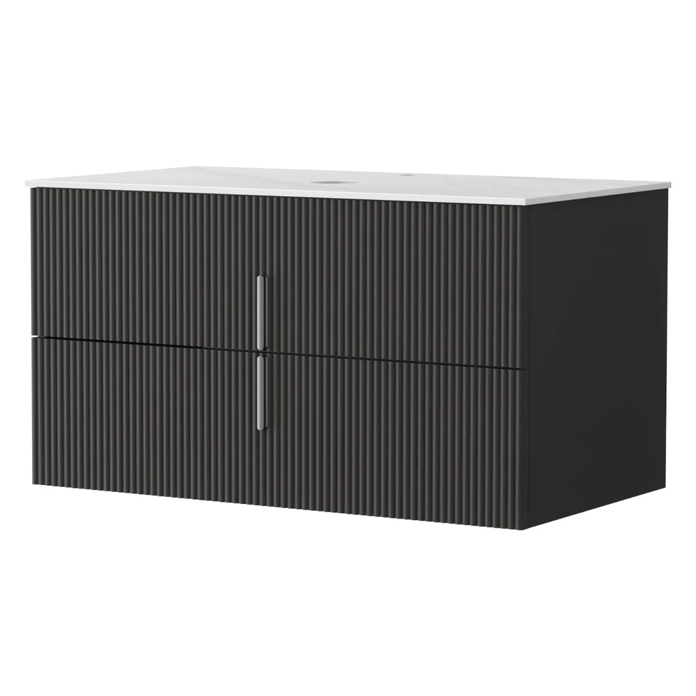 Cefito Vanity Unit 900 mm Bathroom Cabinet Storage Wall Hung Black Timber Front