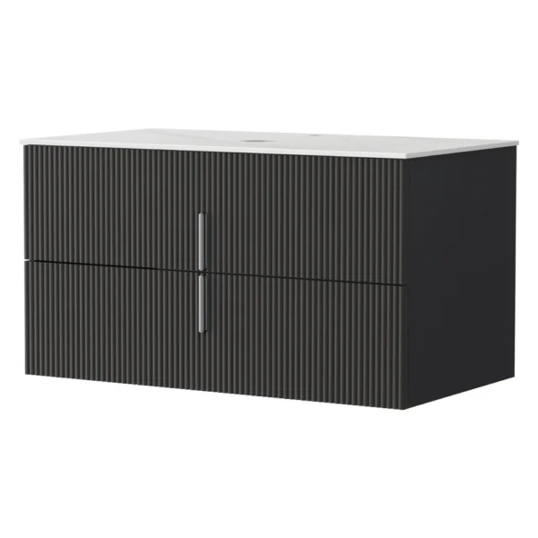 Cefito Vanity Unit 900 mm Bathroom Cabinet Storage Wall Hung Black Timber Front