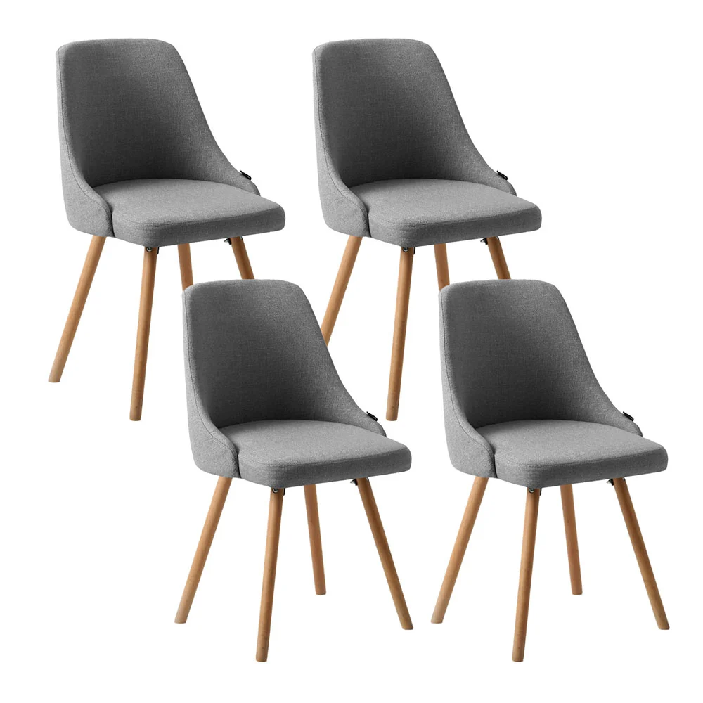 Artiss Fabric Wooden Dining Chairs – Grey, Set of 4