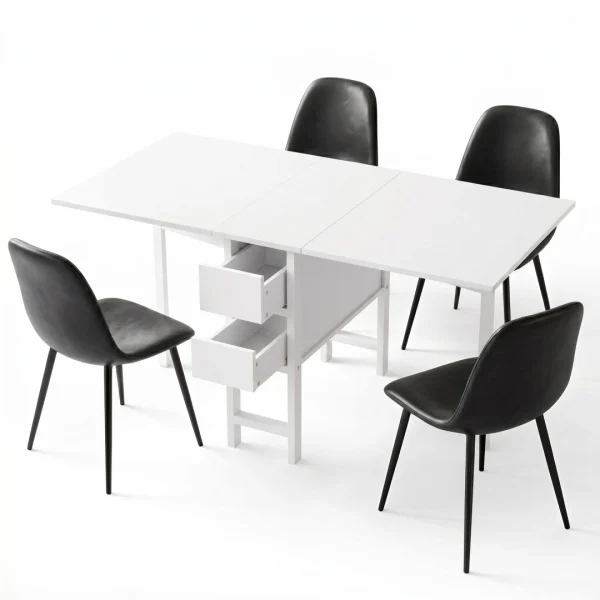 Artiss Dining Table and Chairs Set 5-Piece Foldable with 2 Drawers – Black and White